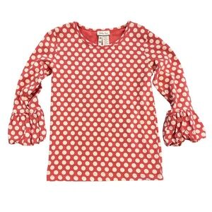 Girls Size 8 Matilda Jane Coral & Cream Polka Dot Long Sleeve Shirt